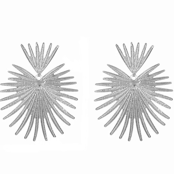 Zara Radiance Heart Crown Sunburst Beam Ray Regal Royal Statement Silver Earring - Picture 9 of 13